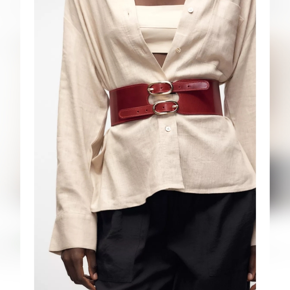 Zara Red Leather Waist Belt